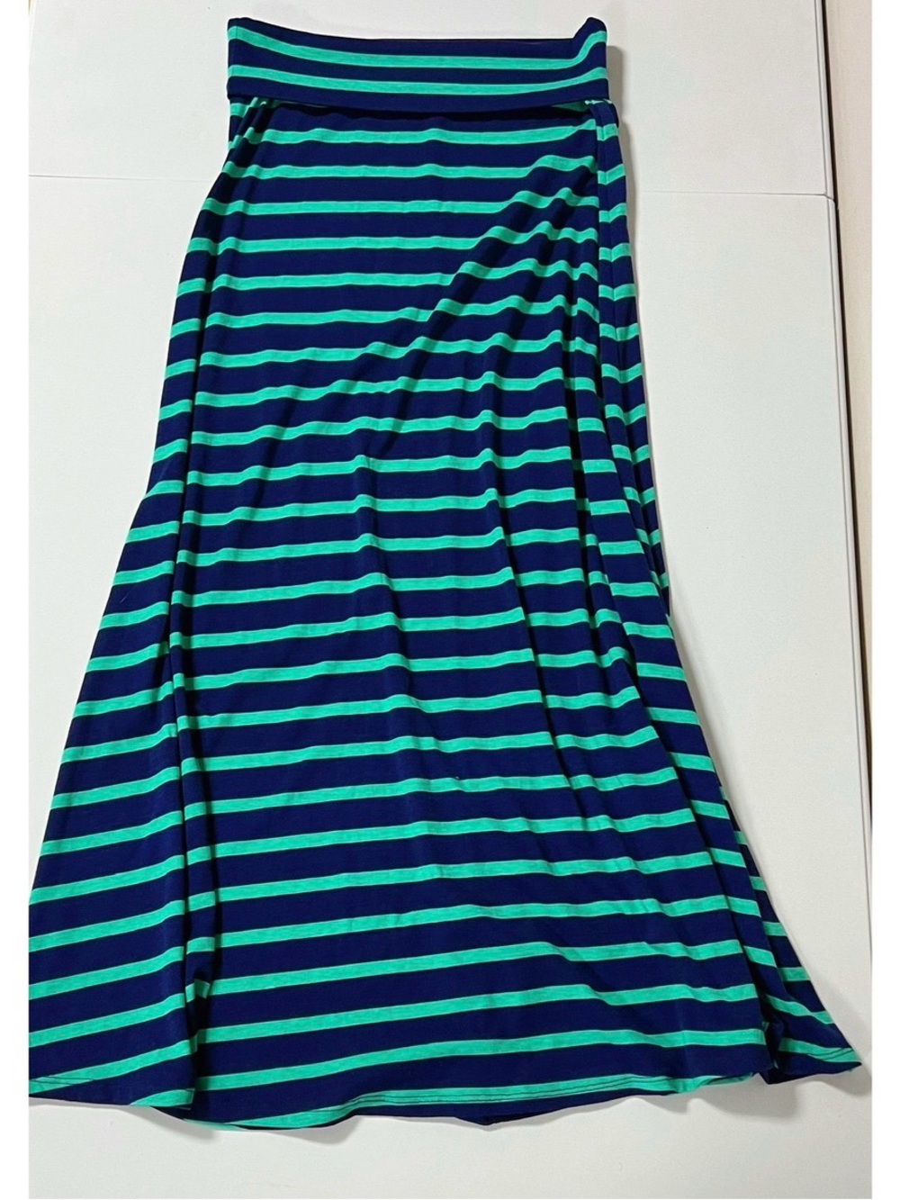 Mossimo Supply Co. Navy Blue Teal Striped Y2K Foldover Maxi Skirt Size S 💙✨ #y2k
